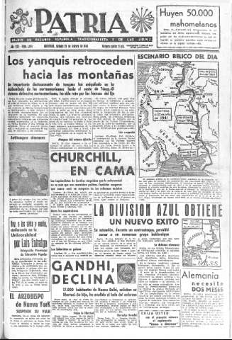 'Patria  : diario de Falange Española Tradicionalista y de las J.O.N.S.' - Año VIII Número 1851  - 1943 Febrero 20