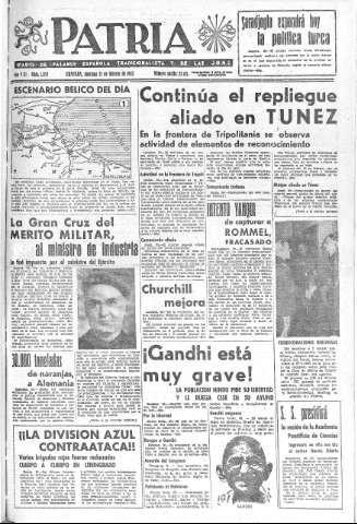 'Patria  : diario de Falange Española Tradicionalista y de las J.O.N.S.' - Año VIII Número 1852  - 1943 Febrero 21