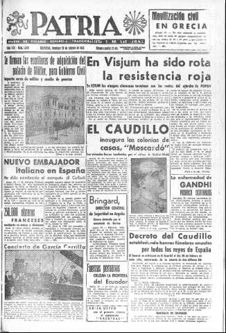 'Patria  : diario de Falange Española Tradicionalista y de las J.O.N.S.' - Año VIII Número 1858  - 1943 Febrero 28