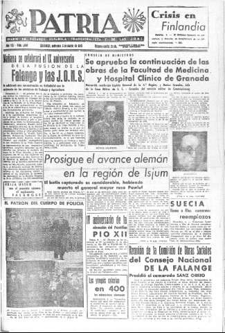 'Patria  : diario de Falange Española Tradicionalista y de las J.O.N.S.' - Año VIII Número 1860  - 1943 Marzo 03