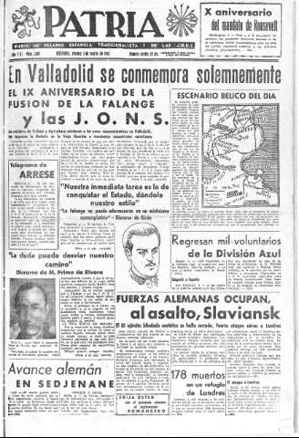 'Patria  : diario de Falange Española Tradicionalista y de las J.O.N.S.' - Año VIII Número 1862  - 1943 Marzo 05