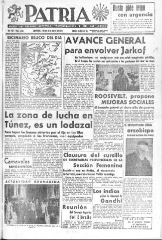'Patria  : diario de Falange Española Tradicionalista y de las J.O.N.S.' - Año VIII Número 1868  - 1943 Marzo 12