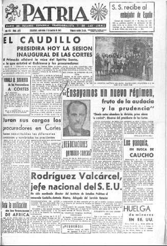 'Patria  : diario de Falange Española Tradicionalista y de las J.O.N.S.' - Año VIII Número 1872  - 1943 Marzo 17