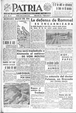 'Patria  : diario de Falange Española Tradicionalista y de las J.O.N.S.' - Año VIII Número 1879  - 1943 Marzo 25