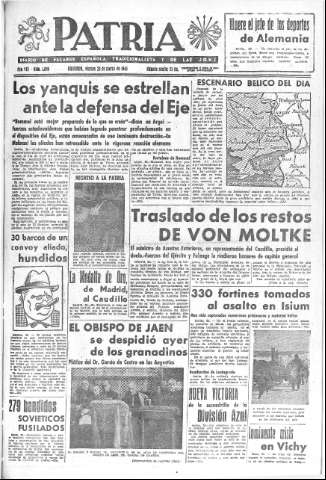 'Patria  : diario de Falange Española Tradicionalista y de las J.O.N.S.' - Año VIII Número 1880  - 1943 Marzo 26