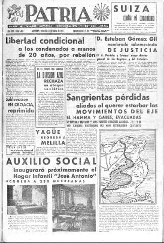 'Patria  : diario de Falange Española Tradicionalista y de las J.O.N.S.' - Año VIII Número 1884  - 1943 Marzo 31