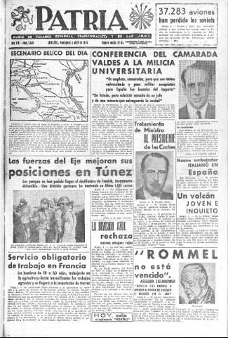 'Patria  : diario de Falange Española Tradicionalista y de las J.O.N.S.' - Año VIII Número 1888  - 1943 Abril 04
