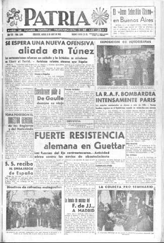 'Patria  : diario de Falange Española Tradicionalista y de las J.O.N.S.' - Año VIII Número 1889  - 1943 Abril 06
