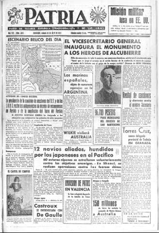 'Patria  : diario de Falange Española Tradicionalista y de las J.O.N.S.' - Año VIII Número 1893  - 1943 Abril 10