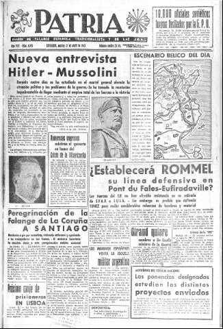 'Patria  : diario de Falange Española Tradicionalista y de las J.O.N.S.' - Año VIII Número 1895  - 1943 Abril 13