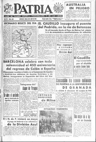 'Patria  : diario de Falange Española Tradicionalista y de las J.O.N.S.' - Año VIII Número 1898  - 1943 Abril 16