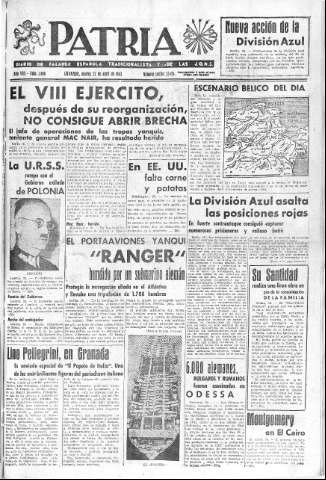 'Patria  : diario de Falange Española Tradicionalista y de las J.O.N.S.' - Año VIII Número 1906  - 1943 Abril 27