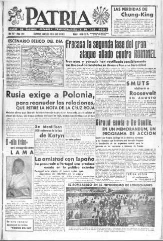 'Patria  : diario de Falange Española Tradicionalista y de las J.O.N.S.' - Año VIII Número 1907  - 1943 Abril 28