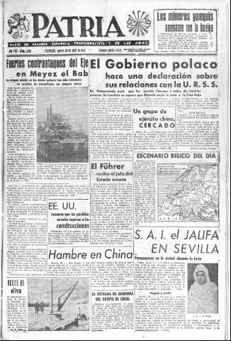 'Patria  : diario de Falange Española Tradicionalista y de las J.O.N.S.' - Año VIII Número 1908  - 1943 Abril 29