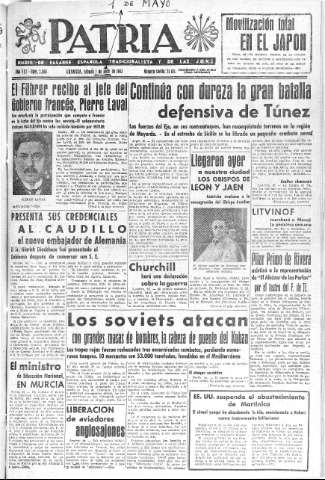 'Patria  : diario de Falange Española Tradicionalista y de las J.O.N.S.' - Año VIII Número 2000  - 1943 Mayo 01