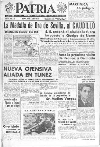 'Patria  : diario de Falange Española Tradicionalista y de las J.O.N.S.' - Año VIII Número 2005  - 1943 Mayo 07