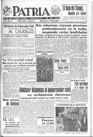 'Patria  : diario de Falange Española Tradicionalista y de las J.O.N.S.' - Año VIII Número 2013  - 1943 Mayo 16