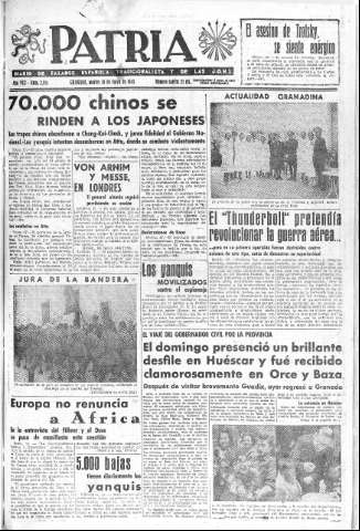'Patria  : diario de Falange Española Tradicionalista y de las J.O.N.S.' - Año VIII Número 2014  - 1943 Mayo 18