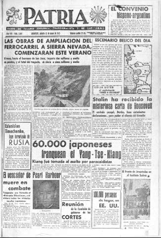 'Patria  : diario de Falange Española Tradicionalista y de las J.O.N.S.' - Año VIII Número 2018  - 1943 Mayo 22