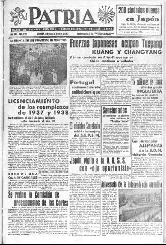 'Patria  : diario de Falange Española Tradicionalista y de las J.O.N.S.' - Año VIII Número 2021  - 1943 Mayo 26