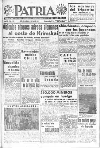 'Patria  : diario de Falange Española Tradicionalista y de las J.O.N.S.' - Año VIII Número 2027  - 1943 Junio 02