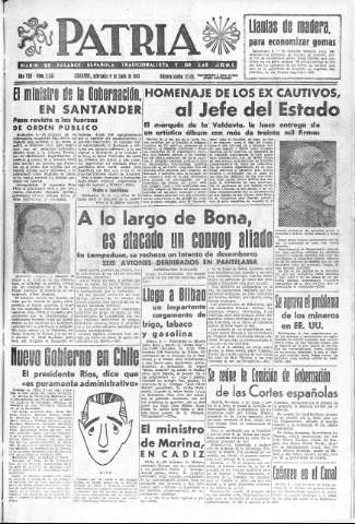 'Patria  : diario de Falange Española Tradicionalista y de las J.O.N.S.' - Año VIII Número 2033  - 1943 Junio 09