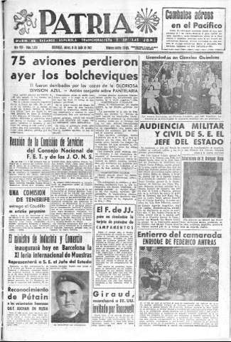'Patria  : diario de Falange Española Tradicionalista y de las J.O.N.S.' - Año VIII Número 2034  - 1943 Junio 10
