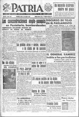 'Patria  : diario de Falange Española Tradicionalista y de las J.O.N.S.' - Año VIII Número 2040  - 1943 Junio 17