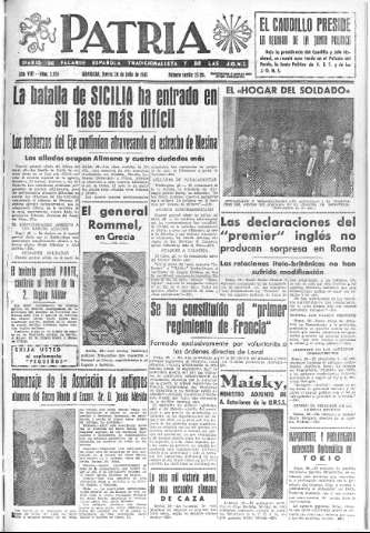 'Patria  : diario de Falange Española Tradicionalista y de las J.O.N.S.' - Año VIII Número 2075  - 1943 Julio 29
