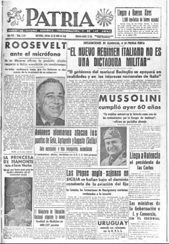 'Patria  : diario de Falange Española Tradicionalista y de las J.O.N.S.' - Año VIII Número 2076  - 1943 Julio 30