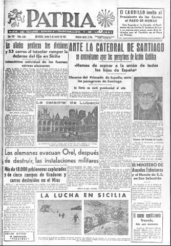 'Patria  : diario de Falange Española Tradicionalista y de las J.O.N.S.' - Año VIII Número 2081  - 1943 Agosto 05