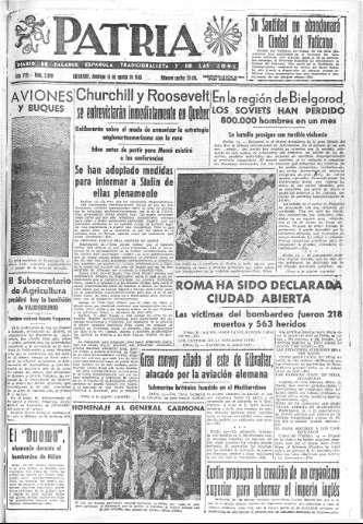 'Patria  : diario de Falange Española Tradicionalista y de las J.O.N.S.' - Año VIII Número 2090  - 1943 Agosto 15