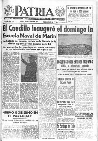 'Patria  : diario de Falange Española Tradicionalista y de las J.O.N.S.' - Año VIII Número 2091  - 1943 Agosto 17