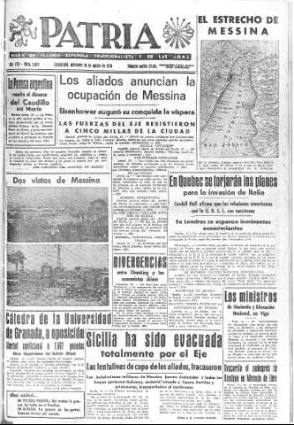 'Patria  : diario de Falange Española Tradicionalista y de las J.O.N.S.' - Año VIII Número 2092  - 1943 Agosto 18