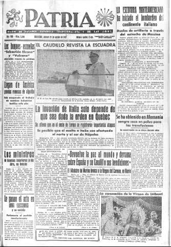 'Patria  : diario de Falange Española Tradicionalista y de las J.O.N.S.' - Año VIII Número 2094  - 1943 Agosto 20