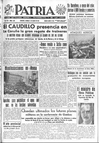 'Patria  : diario de Falange Española Tradicionalista y de las J.O.N.S.' - Año VIII Número 2096  - 1943 Agosto 22