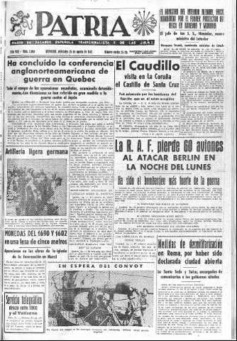 'Patria  : diario de Falange Española Tradicionalista y de las J.O.N.S.' - Año VIII Número 2098  - 1943 Agosto 25