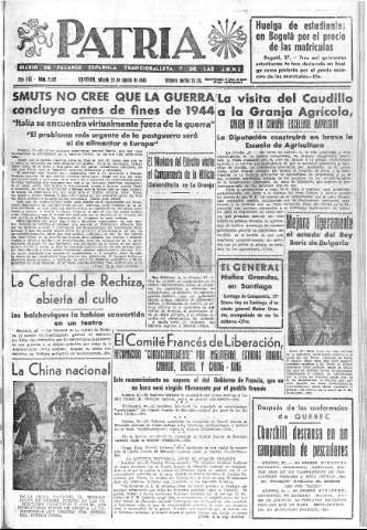 'Patria  : diario de Falange Española Tradicionalista y de las J.O.N.S.' - Año VIII Número 2102  - 1943 Agosto 28