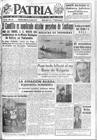 'Patria  : diario de Falange Española Tradicionalista y de las J.O.N.S.' - Año VIII Número 2103  - 1943 Agosto 29