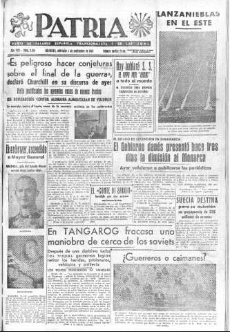 'Patria  : diario de Falange Española Tradicionalista y de las J.O.N.S.' - Año VIII Número 2105  - 1943 Septiembre 01