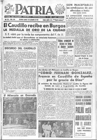 'Patria  : diario de Falange Española Tradicionalista y de las J.O.N.S.' - Año VIII Número 2110  - 1943 Septiembre 07