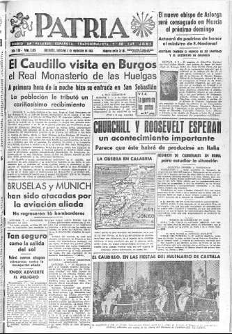 'Patria  : diario de Falange Española Tradicionalista y de las J.O.N.S.' - Año VIII Número 2111  - 1943 Septiembre 08