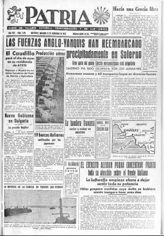 'Patria  : diario de Falange Española Tradicionalista y de las J.O.N.S.' - Año VIII Número 2117  - 1943 Septiembre 15