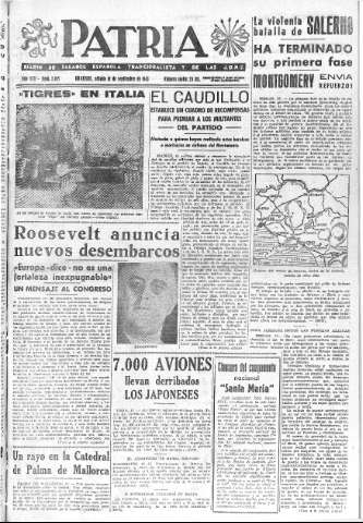 'Patria  : diario de Falange Española Tradicionalista y de las J.O.N.S.' - Año VIII Número 2120  - 1943 Septiembre 18