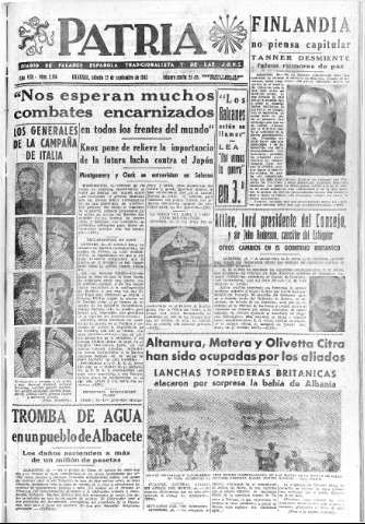 'Patria  : diario de Falange Española Tradicionalista y de las J.O.N.S.' - Año VIII Número 2126  - 1943 Septiembre 25