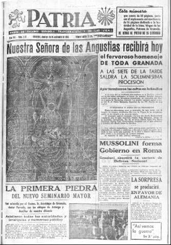 'Patria  : diario de Falange Española Tradicionalista y de las J.O.N.S.' - Año VIII Número 2127  - 1943 Septiembre 26