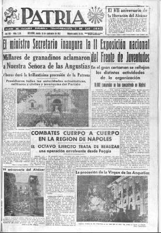 'Patria  : diario de Falange Española Tradicionalista y de las J.O.N.S.' - Año VIII Número 2128  - 1943 Septiembre 28