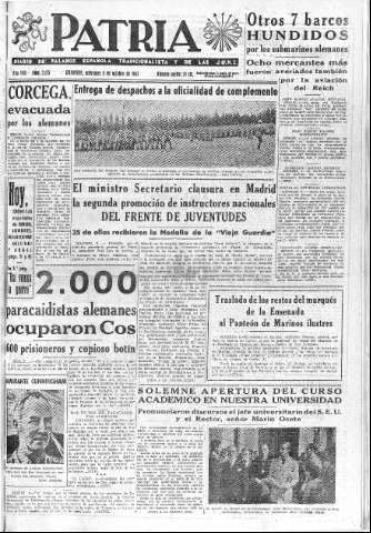 'Patria  : diario de Falange Española Tradicionalista y de las J.O.N.S.' - Año VIII Número 2135  - 1943 Octubre 06