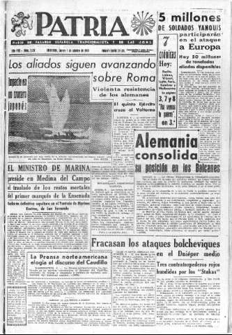 'Patria  : diario de Falange Española Tradicionalista y de las J.O.N.S.' - Año VIII Número 2136  - 1943 Octubre 07