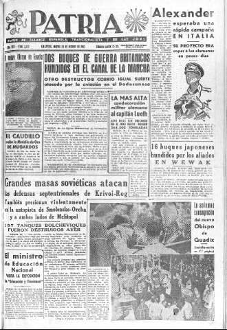 'Patria  : diario de Falange Española Tradicionalista y de las J.O.N.S.' - Año VIII Número 2152  - 1943 Octubre 26